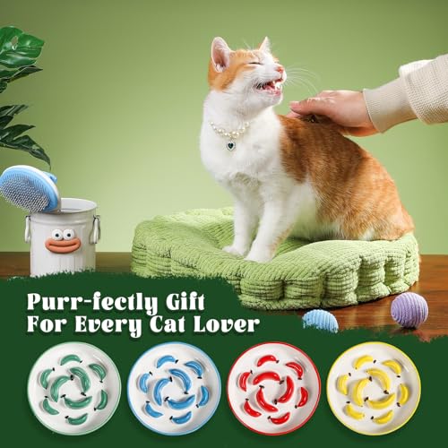 Ceramic Slow Feeder Cat Bowl (Bright Yellow / 1.2"H Standard)