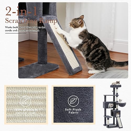 Cat Tree 60 Inches Cat Tower with Dual Condos (L-60" / Dark Gray)
