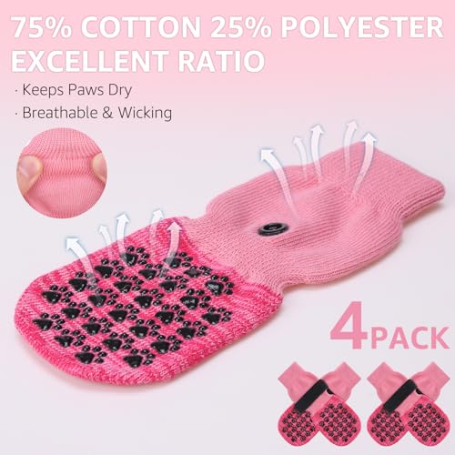 Anti Slip Dog Socks to Prevent Licking Paws for Hardwood Floors (Two Color-Pink / Medium (4 Count))