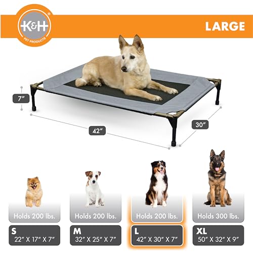 K&H Outdoor Elevated Dog Bed for Medium & Large Pets (Gray/Black Mesh / Large 42"L x 30"W)