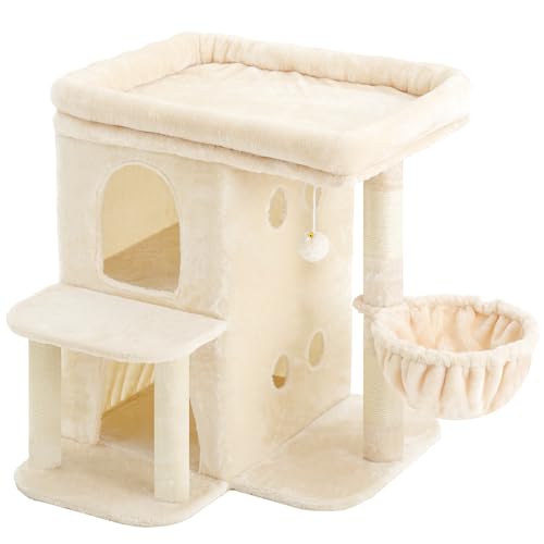 26.3" Cat Tree for Large Cats with Big Perch & Dual Condos HCT204SM (Beige / 26.3 inch)