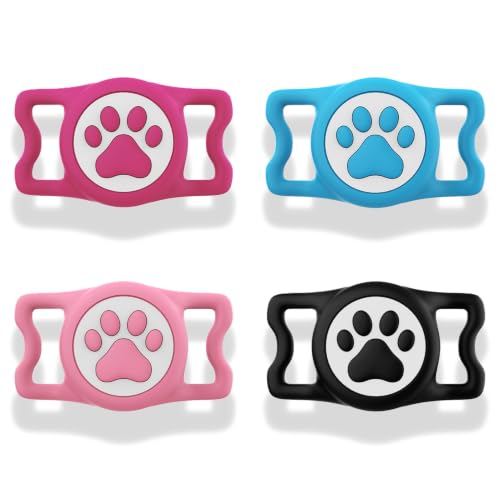 4 Pack IP68 Waterproof Compatible with Air Tag Dog Collar Holder (Black&Pink&Blue&RoseRed)