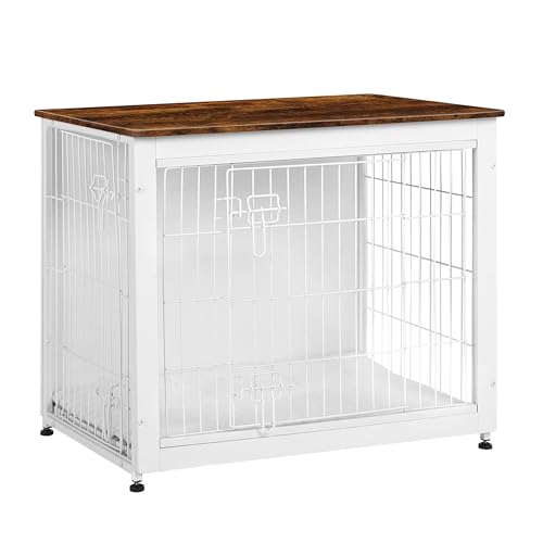 32.5" Dog Crate Furniture with Cushion (White+Rustic Brown / 32.5"L x 21.9"W x 25.6"H)