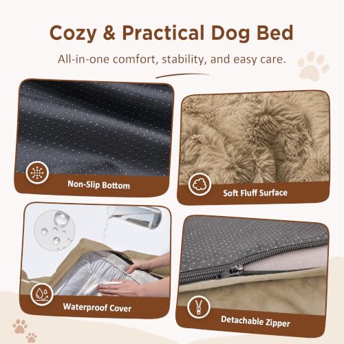 Waterproof Orthopedic Dog Beds for Large Sized Dog (38.0"L x 25.0"W x 7.0"Th / Light Brown)