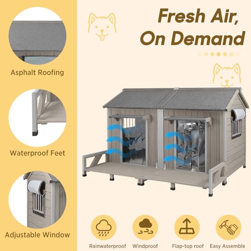 55.5" L Extra Large Dog House Outdoor (Grey / 55.5"D x 47.6"W x 37.4"H)