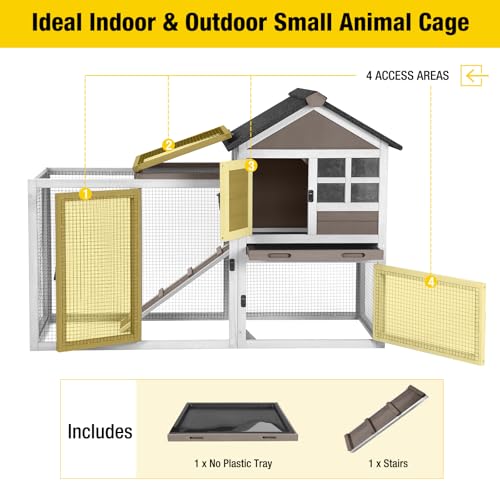 51.6''L Rabbit Hutch Outdoor Chicken Coop Indoor Bunny Cage with Run (51.6"L x 25.2"W x 36.2"H / Brown)