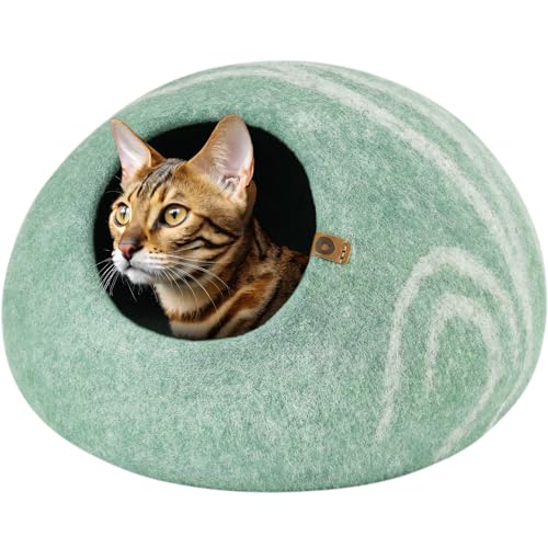 Cat Cave Merino Wool Bed for Indoor Cats (Pistachio / Large)