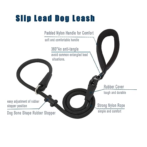 Slip Lead Dog Leash (1/2"×4ft / Black)