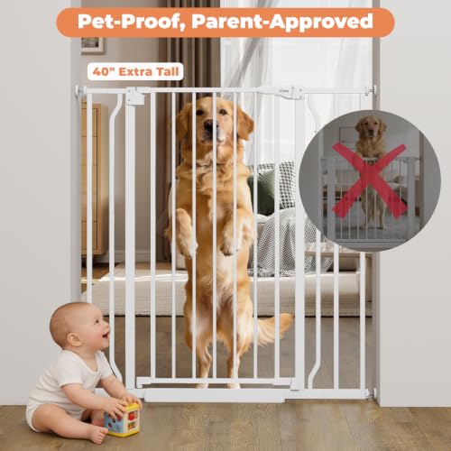 40" Extra Tall Baby Gate No Drilling (White / 29-40"Wide, 40"Tall)