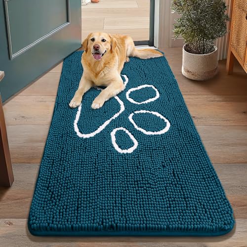 Dog Door Mat for Muddy Paws (48"X30" / Atlantic Blue and White)