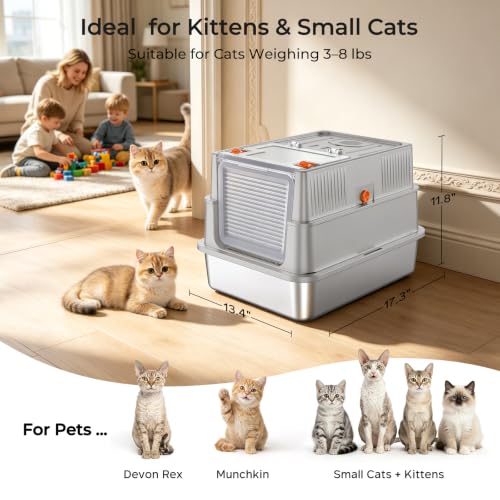 Small Stainless Steel Cat Litter Box with Lid for Kittens