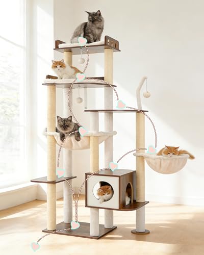 Cat Tree 70.5" Wood Tall Cat Tower for Large Indoor Cats HCT121SR (Rustic Brown / 70.5 inch)