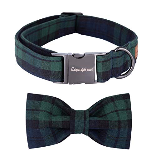 Christmas Dog and Cat Collar with Bow Pet Gift Adjustable Soft and Comfy Bowtie Collars for Small Medium Large Dogs (X-Large / green plaid)
