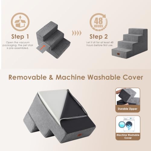 Dog Stairs for Bed 18" H (Grey / Extra Wide 16.5" x 28" x 18")