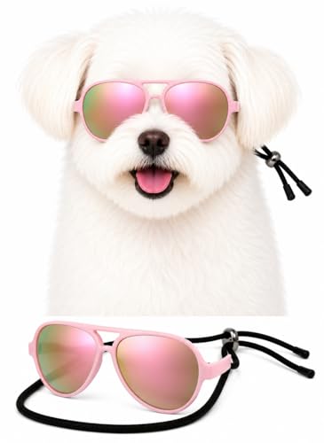 G029 Dog Cat Pet Aviator Sunglasses Glasses for Small Breeds up to 15lbs (Small, Up to 15lbs, Pink-pink mirror)