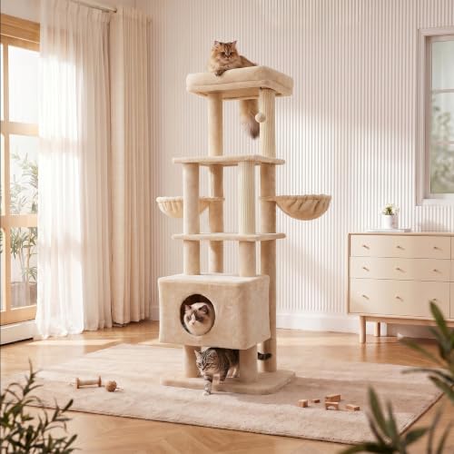 65in Large Cat Tree Heavy Duty Tower Condo & Sisal Posts for Cats (Biege-Plus / 65 in)