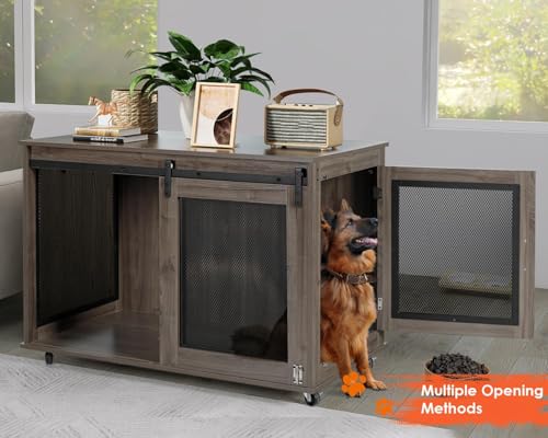 47" Grey Heavy Duty Wooden XXL Dog Crate Furniture for Extra Large Dogs (grey)