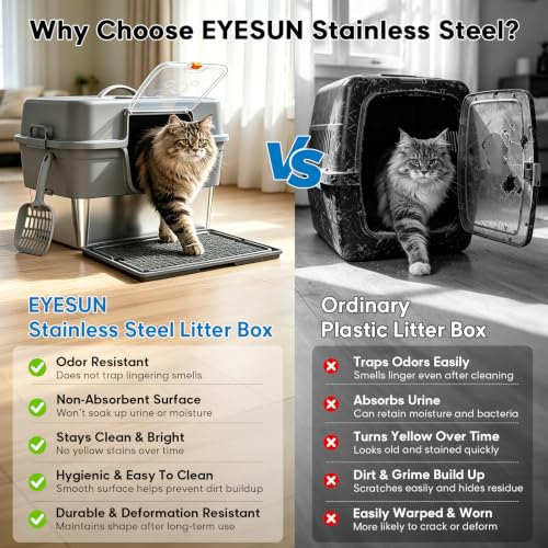 Stainless Steel Cat Litter Box with Lid (Slate)