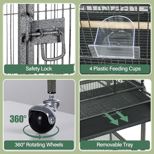 53 Inch Parakeet Bird Cage (Black + Silver)