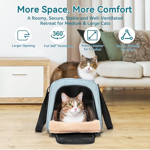Large Cat Carrier with Patented Safety Buckles (19.0"L x 12.0"W x 12.0"H / Cyan blue)
