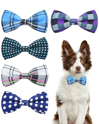 5 Pack Plaid Dog Bowties for Large Dogs Slide on Collar (M/L)