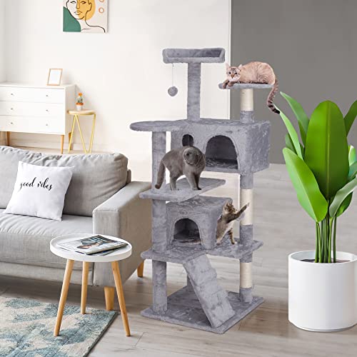 54 in Cat Tree Tower for Indoor Cats Multi (Light Grey)