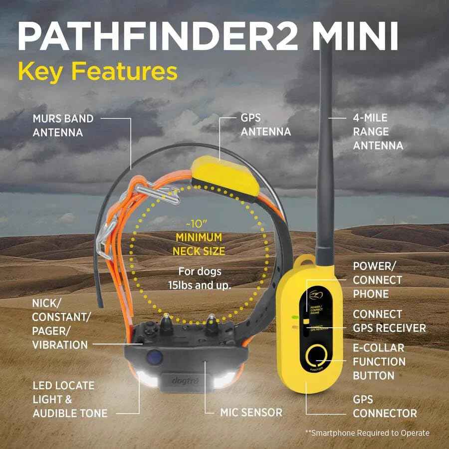 Pathfinder 2 Mini GPS Dog Tracker e Collar 4 Mile Long Range LED Light No Monthly Fees Free App Waterproof Smartwatch Control Based Real Time Tracking Multiple Dogs Smartphone Required (Pathfinder 2 / 25 lbs and up)