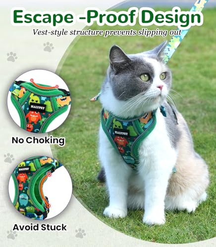 Cat Harness and Leash Set (H604 Pro Green Monster / Medium (13-18lb))