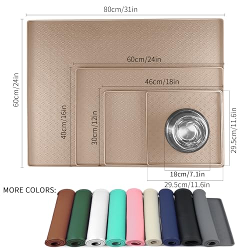 Dog Food Mat Waterproof Pet Bowl Mats with High Lips (24.5"L x 16.5"W / Taupe)