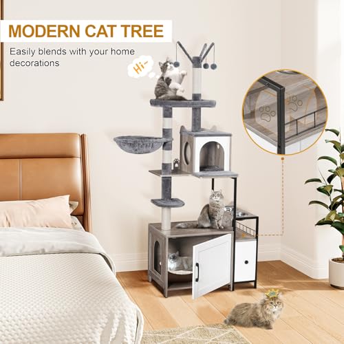 Cat Tree with Litter Box Enclosure (Light Gray)