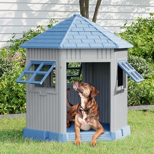 Sturdy Dog House Indoor Outdoor for Small Medium Dogs (Blue)