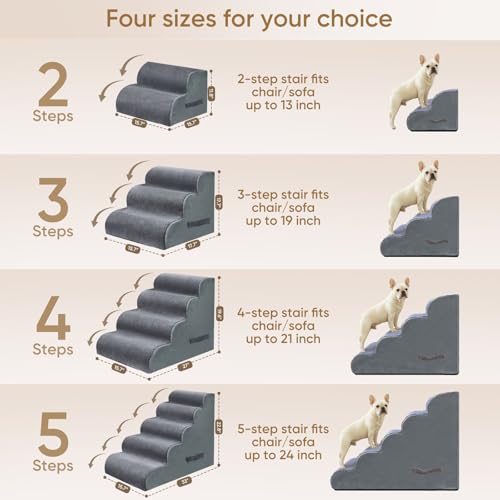2 Step Pet Stairs for High Beds & Sofas (Grey / 2-step 11.8"H)