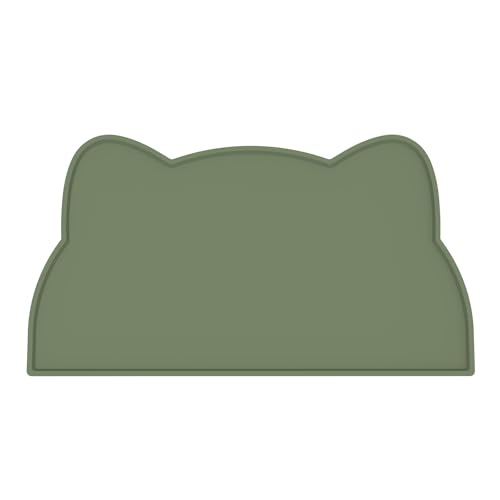 Cat Food Mat Silicone Non Slip Dog Bowl Mat Waterproof Cat Feeding Mat Stop Food Spills and Water Messes Out to Floor Pet Food Mat (Olive Green / 17" x 10")
