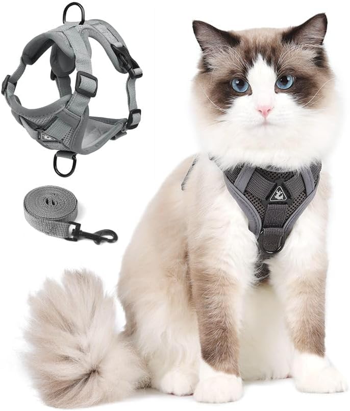 Cat Harness and Leash Set (Gray / S)