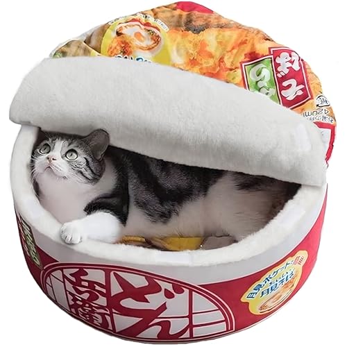 Ramen Noodle Cat Bed (23.6"L x 23.6"W x 10.2"Th / red)