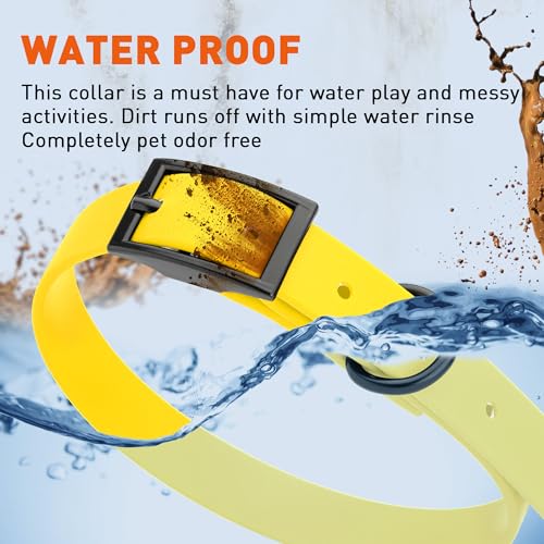 Biothane Waterproof Dog Collar Strong Coated Nylon Webbing with Black Hardware Odor (W5/8" x L12-15" / Lemon Yellow)