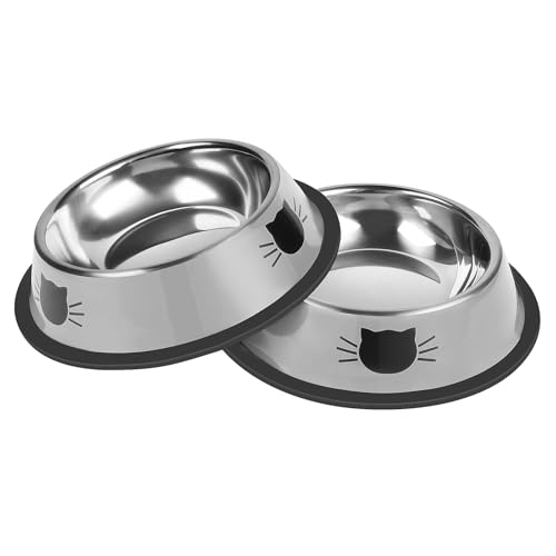2 Pcs Non Slip Stainless Steel Small Cat Food Bowls (Silver / 7 oz)