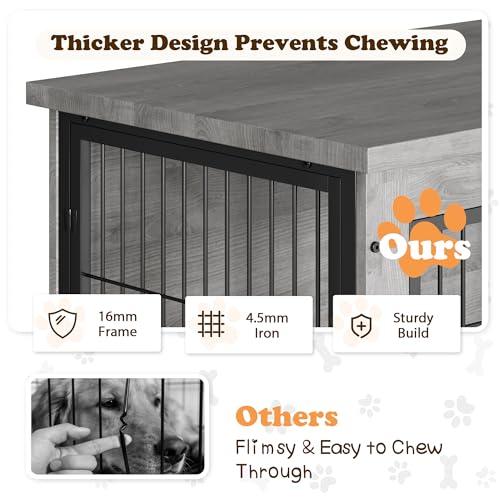 Wooden Dog Crate Furniture with Thick Cushion (M(23.6" x 22.1" x 25.3") / Grey)