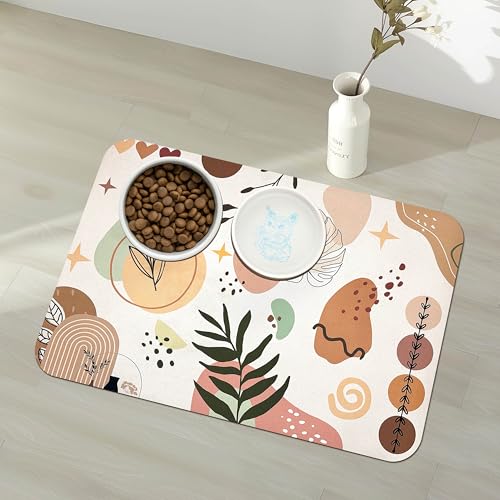 Pet Feeding Mat for Floors Waterproof Dog Mat for Food and Water Absorbent Quick Dry Non Slip mat for Cat Bowls (24"L x 16"W / Boho)
