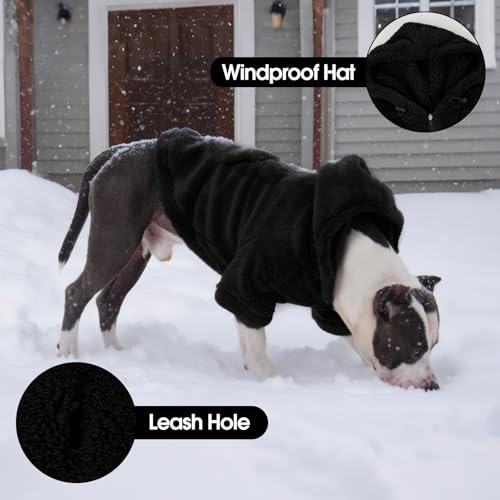 Fuzzy Dog Sweater with Adjustable Hood & Harness Hole (X-Small / Black)