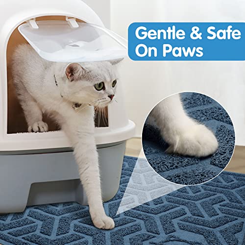 Waterproof Cat Litter Mat Large 35" x 24" Soft on Kitty Paws (D-Blue)