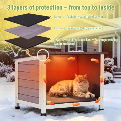 Outdoor Cat House with Insulated Liner Feral Cat Shelter for Winter (Compact Cat House - 23.6"W)
