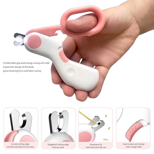 Pet Nail Clippers with LED Light for Cats Small Dogs Rabbits Birds (Pink)