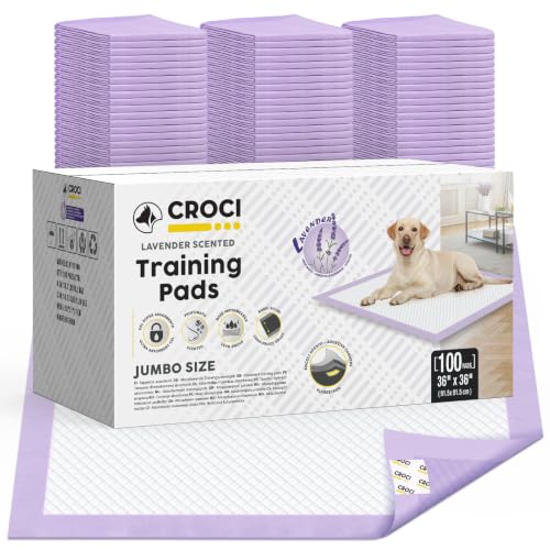 Puppy Pads with Adhesive Tabs Leak Proof Lavender Scent 36x36in 100Ct (Jumbo-36x36in(100Ct))