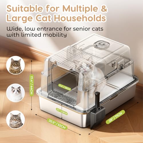 L8 Max XXXL Stainless Steel Litter Box with Lid (Black)