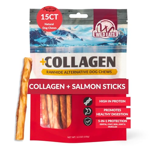Real Salmon Collagen Bully Sticks for Dogs (5.3 Ounce (Pack of 15))