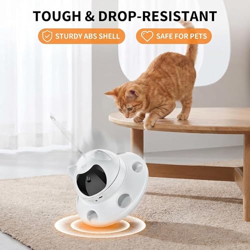 3-in-1 Auto Laser Cat Toy, USB Recharge Motion Activated Kitten Feather Chase Toy - Off-White (Off-white)