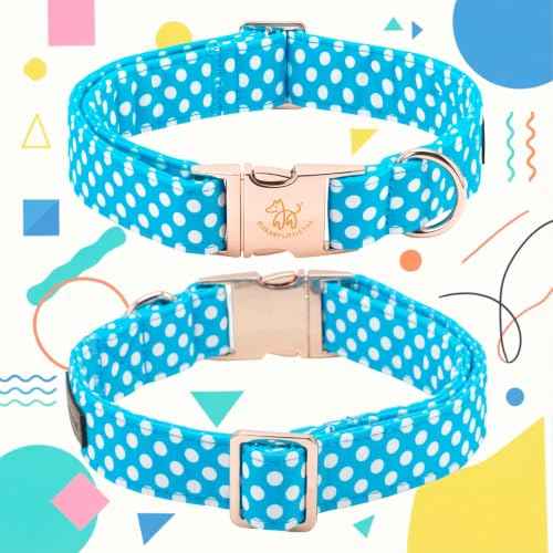 Pet Collar Blue & White Polka Dot Dog Collar with Bow (Blue White Dot / X-Large (Pack of 1))