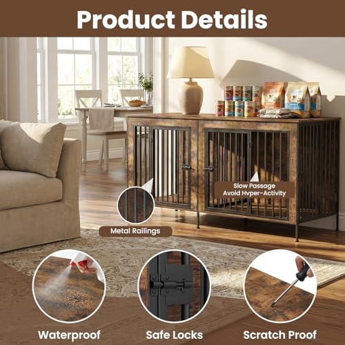 Dog Crate Furniture 78" Heavy Duty for 2 Large Dog (78.0"L x 27.5"W x 33.0"H)