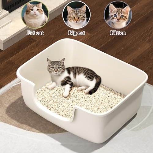 Large Cat Litter Box with High Sides (White)